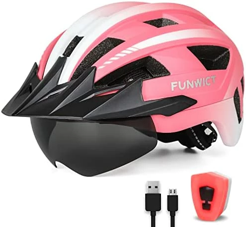 Best reviews of π Adult Bike Helmet With Visor And Goggles For Men π© Women Mountain Road Bicycle Helmet Rechargeable Rear Light Cycling Helmet Mixpurple π₯ - Image 14