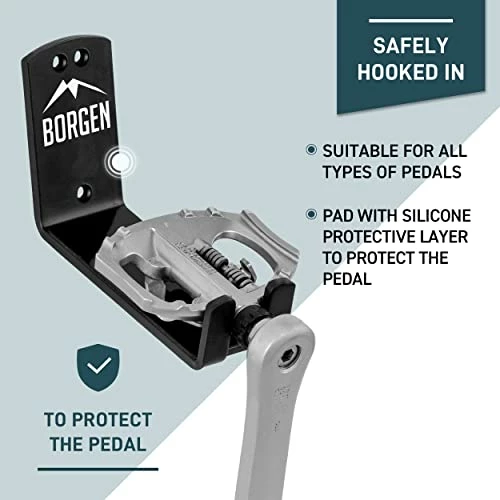 Budget π Borgen Bike Wall Mount Pedal Hook For E-bikes, MTB & Road Bicycle Wall Mount With Support Brackets And Wall Protection Pads, Suitable As Bike Rack Garage Bike Storage Shed And Bicycle Storage Indoor Black π₯ - Image 5
