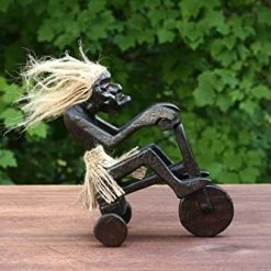 Best Pirce 🛒 Handmade Wooden Primitive Riding A Tricycle Tribal Funny Statue Sculpture Tiki Bar Gift Home Decor Figurine Decoration Hand Carved Tricy 😍