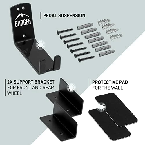 Budget π Borgen Bike Wall Mount Pedal Hook For E-bikes, MTB & Road Bicycle Wall Mount With Support Brackets And Wall Protection Pads, Suitable As Bike Rack Garage Bike Storage Shed And Bicycle Storage Indoor Black π₯ - Image 3