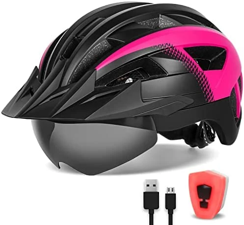 Best reviews of π Adult Bike Helmet With Visor And Goggles For Men π© Women Mountain Road Bicycle Helmet Rechargeable Rear Light Cycling Helmet Mixpurple π₯ - Image 7