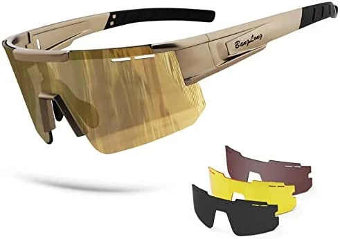 Flash Sale π BangLong Cycling π Sunglasses, UV 400 Eye Protection Polarized βΎ Baseball Sports Running Bike Glasses For Men π© Women Gold-3 Lens 𧨠- Image 3