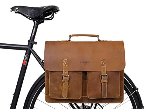 Promo π Rack Bag Leather - Marc Pannier Bag Porter Briefcase Messenger Bag Carrier Bag Laptop Bag In Vintage Brown 2 In 1 Shoulder Bag And Bike Bag With Shoulder Strap π