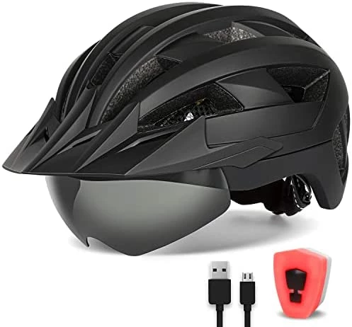 Best reviews of π Adult Bike Helmet With Visor And Goggles For Men π© Women Mountain Road Bicycle Helmet Rechargeable Rear Light Cycling Helmet Mixpurple π₯ - Image 6