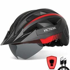 Hot Sale ❤️ Bike Helmet With USB Rechargeable Rear Light Detachable Magnetic Goggles Removable Sun Visor Mountain & Road Bicycle Helmets For Men 👩 Women Adult Cycling Helmets 🎁