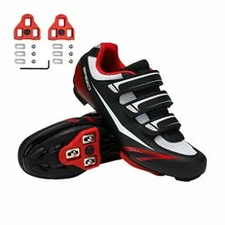 New 🤩 Mens Road Bike Cycling 👟 Shoes Include Cleats Compatiable With Look Delta/SPD,Highly Breathable Bicycle 👟 Shoes For Indoor/Outdoor-3 Straps White 😍