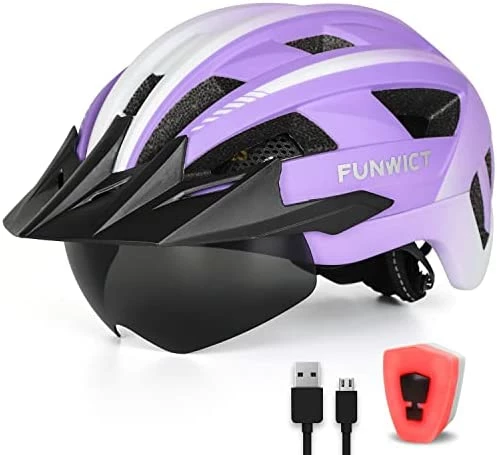 Best reviews of π Adult Bike Helmet With Visor And Goggles For Men π© Women Mountain Road Bicycle Helmet Rechargeable Rear Light Cycling Helmet Mixpurple π₯ - Image 15