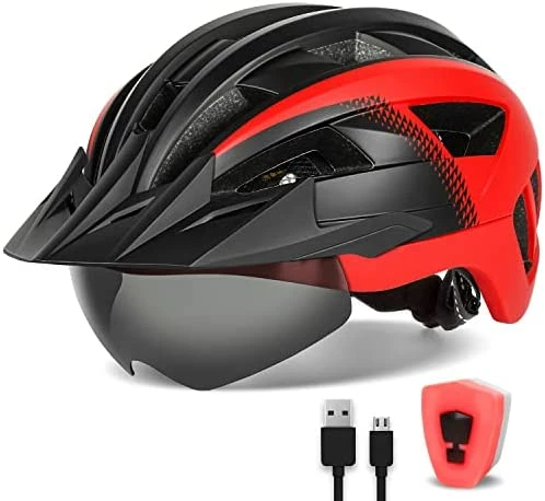 Best reviews of π Adult Bike Helmet With Visor And Goggles For Men π© Women Mountain Road Bicycle Helmet Rechargeable Rear Light Cycling Helmet Mixpurple π₯ - Image 8