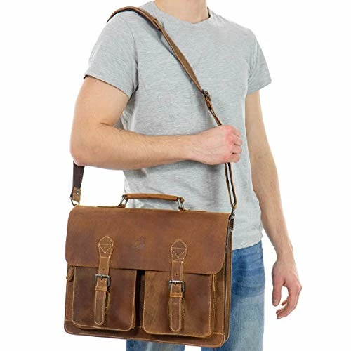 Promo π Rack Bag Leather - Marc Pannier Bag Porter Briefcase Messenger Bag Carrier Bag Laptop Bag In Vintage Brown 2 In 1 Shoulder Bag And Bike Bag With Shoulder Strap π - Image 3
