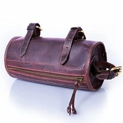 Budget 👍 Leather Handlebar Bags For Bicycles – Leather Bicycle Bags For Handlebars - Cycling Accessories To Store Phone, Keys, & More – Travel Bike Frame Bag - Bike Pouch For Handlebars 9.4" L X 4.5" 🔥