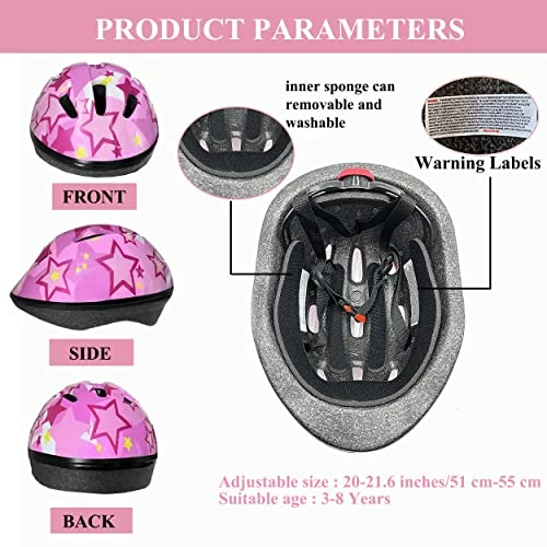 Budget ๐ Kids Helmet Adjustable For Kids Ages 3-8 Years Old Boys ๐ง Girls, Toddler Helmet With Protective Sports Gear Set Knee Elbow Pads Wrist Guards For Cycling Skateboard Scooter White ๐งจ - Image 2