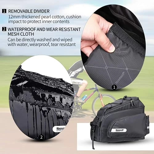 New π₯ Untvp Bike Trunk Bag Bike Rear Seat Bag Waterproof Bike Pannier Bag 17L For Bicycle Cargo Rack Saddle Bag Bicycle Commuter Bag Shoulder Bag Laptop Pannier Rack Bicycle Bag (Black) π₯° - Image 2
