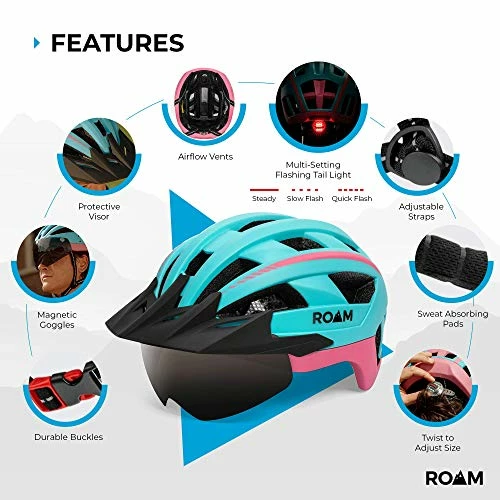 Promo ⭐ Road Bike Helmet - Durable Helmets For Adults With Sun Visor, LED Light And Detachable Magnetic Goggles - Adjustable Size - Mountain Bicycle Helmet For Adult Men & 👩 Women Black 🛒 - Image 4