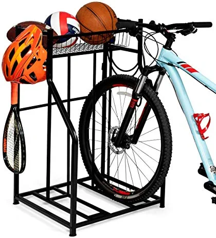 Budget π₯° BirdRock Home 4 Bike Stand Rack With Storage β Great For Parking Road, Mountain, Hybrid Or Kids Bikes β Garage Organizer - Helmet - Sports Storage Station - Black π§¨