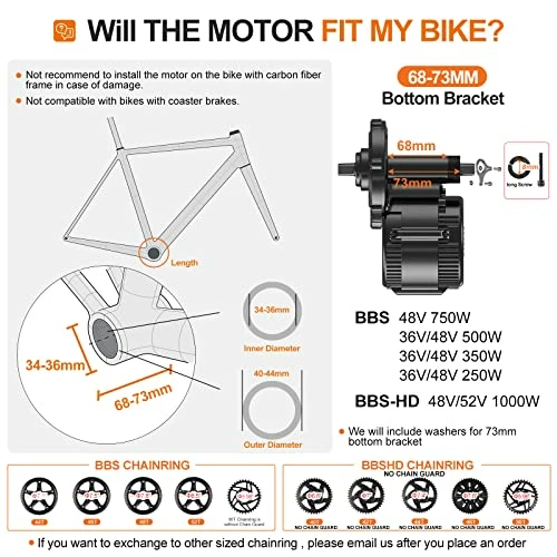Outlet π Mid Drive Motor Kit : 48V 750W 500W 52V 1000W Mid Mount Electric Bike Conversion Kit With Battery (Optional) & Display For BB68-73mm, Powerful BBS02B BBSHD For Mountain Road Bike Dpc18 Display π - Image 2
