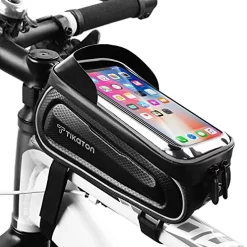 Buy 💯 Bike Frame Bag, Waterproof Bicycle Pouch Bag With Touch Screen & Sun-Visor, Bike Cell Phone Holder Case Accessories For IPhone Plus XR XS X MAX Below 6.8’’ Blac 👏