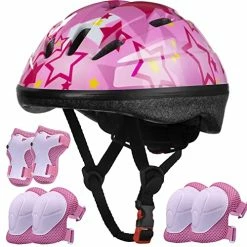 Budget 😍 Kids Helmet Adjustable For Kids Ages 3-8 Years Old Boys 👧 Girls, Toddler Helmet With Protective Sports Gear Set Knee Elbow Pads Wrist Guards For Cycling Skateboard Scooter White 🧨