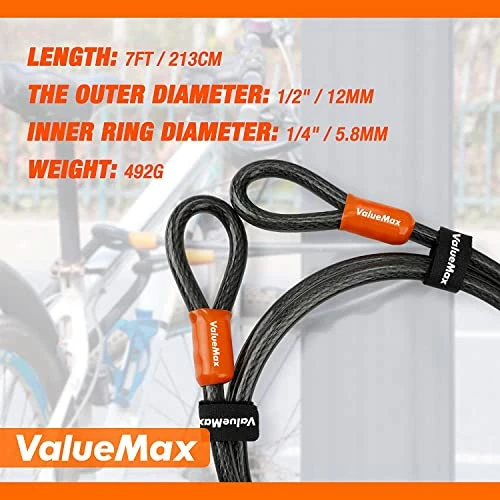 Coupon 💯 Bike Lock Cable, 7FT Braided Steel Cable, PVC 🧥 Coated With Double Looped End, For Padlocks, Disk Locks And U-Locks 💯 - Image 2
