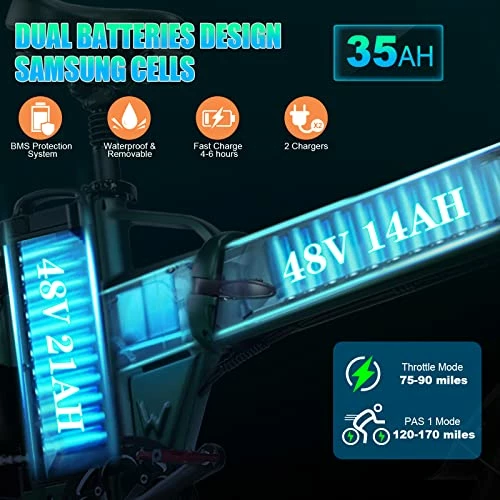 Best Sale 🔥 H6 Electric Bike Adults Folding 48V 35AH Long Range Dual Battery Ebike 750W 32MPH Motor 20" X 4 Fat Tire Electric Bicycle Shimano 8 Speed Full Suspension… 35ah-green 🛒 - Image 3