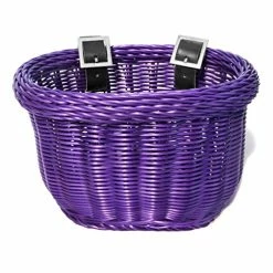 Promo 😀 01617 Front Handle Bar Kids Bike Basket, All Weather, Water Resistant, Adjustable Leather Straps, Food-Contact Safe, Purp ✨